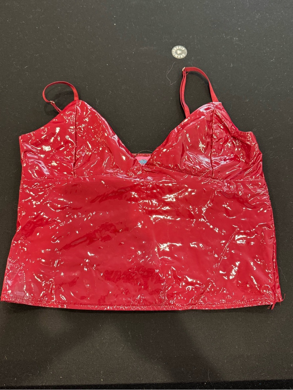 Edikted Red Patent Vinyl Cropped Cami
